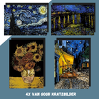 4er Set A3 Kratzbilder Van Gogh inklusive Profi-Kratzstift