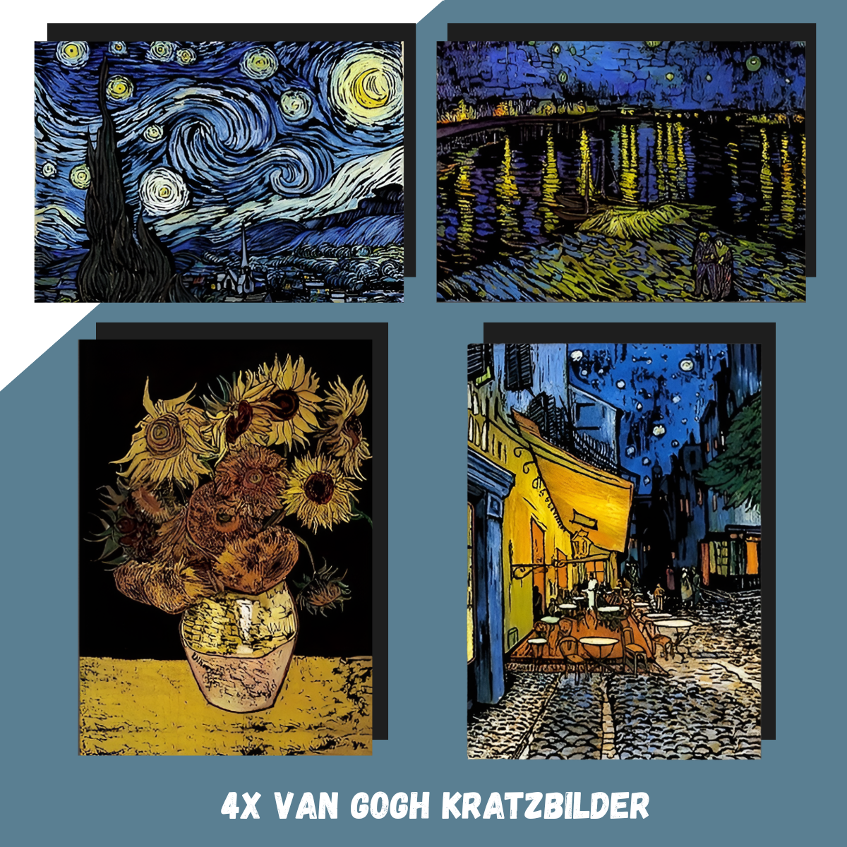 4er Set A3 Kratzbilder Van Gogh inklusive Profi-Kratzstift