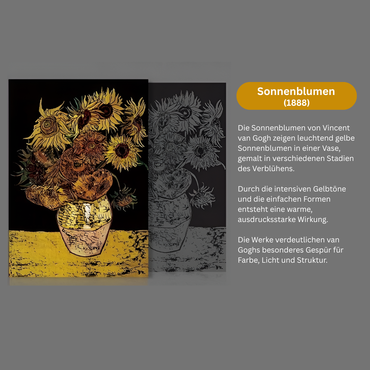 Detailliertes Kratzbild Sonnenblumen von Van Gogh für Erwachsene