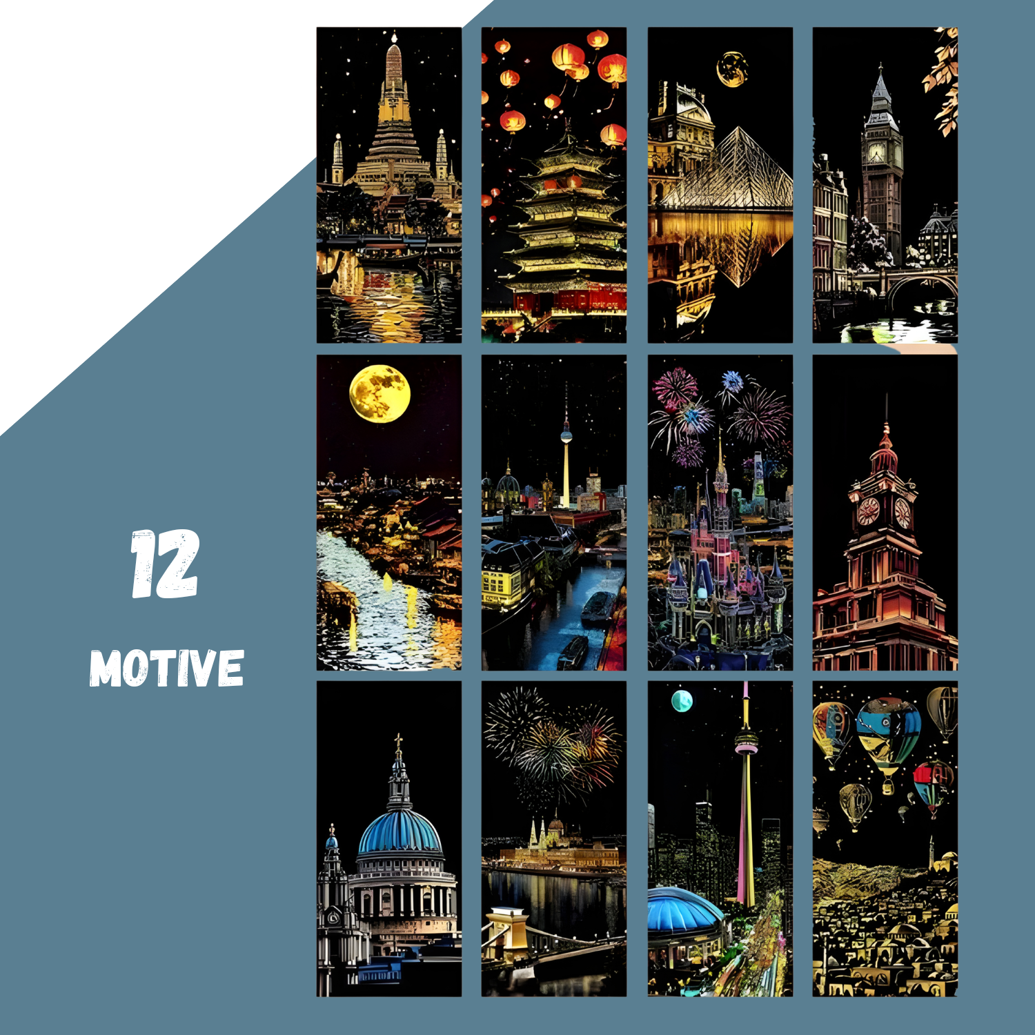Kratzbild Lesezeichen Städte-Motive im 12er Set